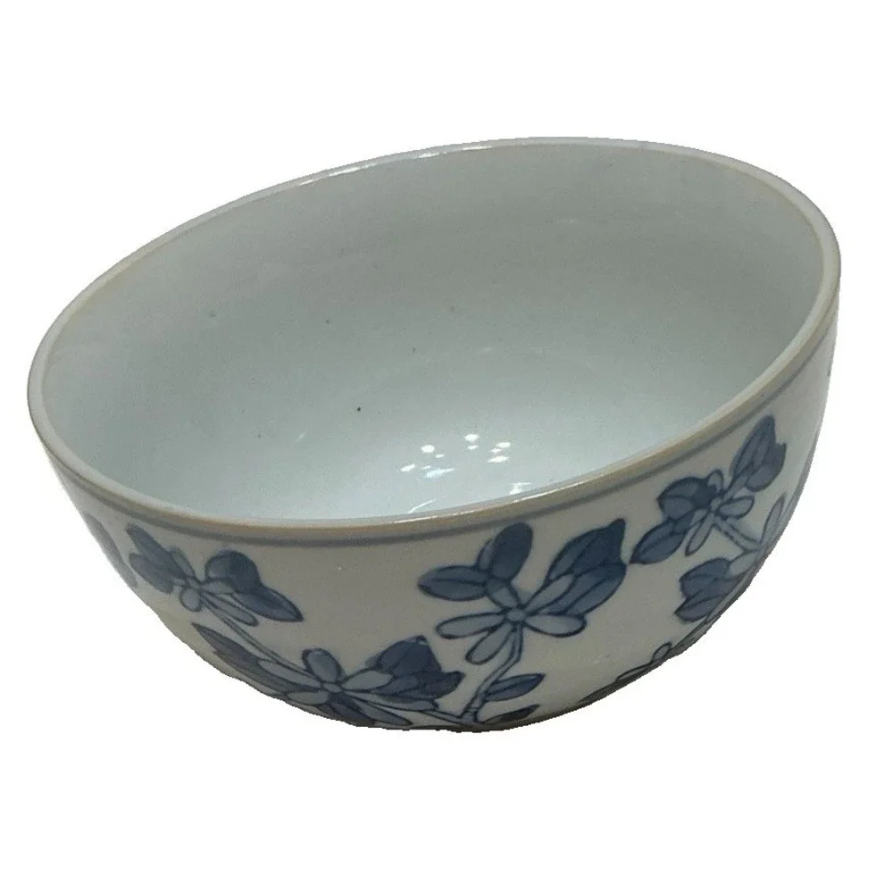 Vintage Blue Japanese Porcelain Rice Soup Bowl Blue Floral